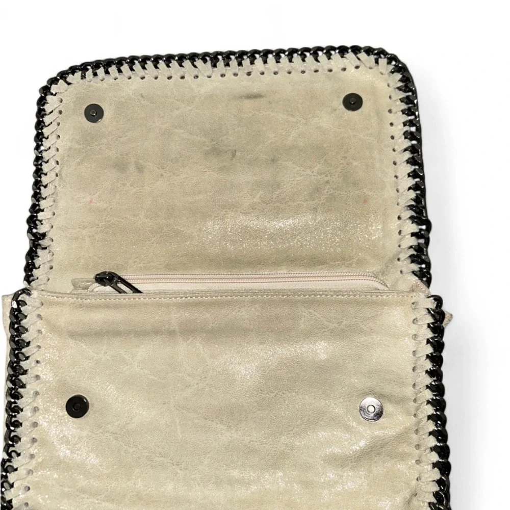 Leather Cream Chain-Trimmed Women's Bag